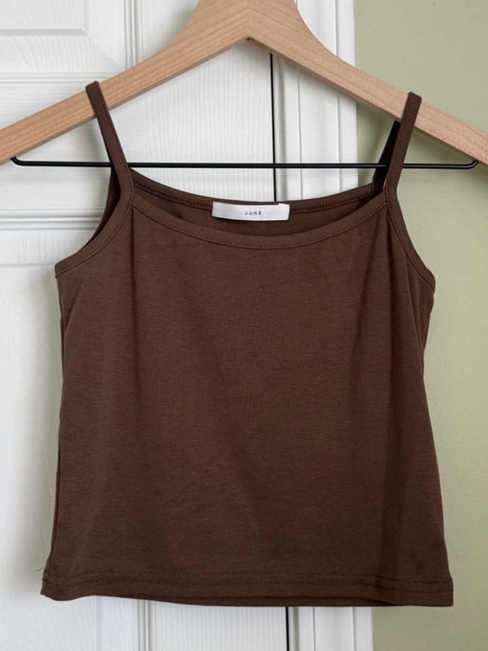 June Brown Spaghetti Strap Cropped Cami Pullover